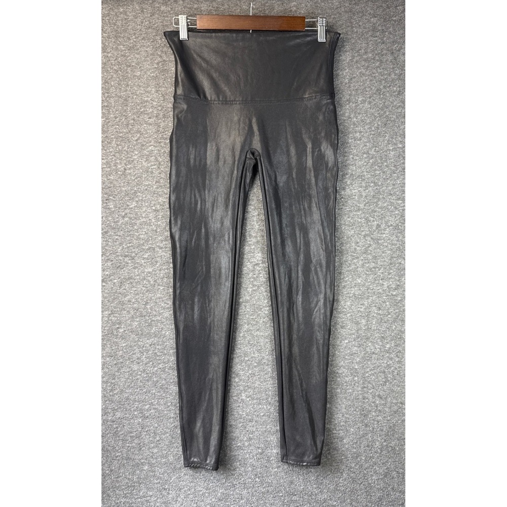 Spanx Faux Leather Leggings Black High Waisted Compression XL Sexy Night Out EUC